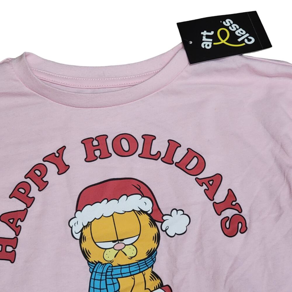 Garfield Christmas Tshirt Girls Sz S 6/6X Pink Holiday Graphic Retro Art Class - Picture 3 of 6